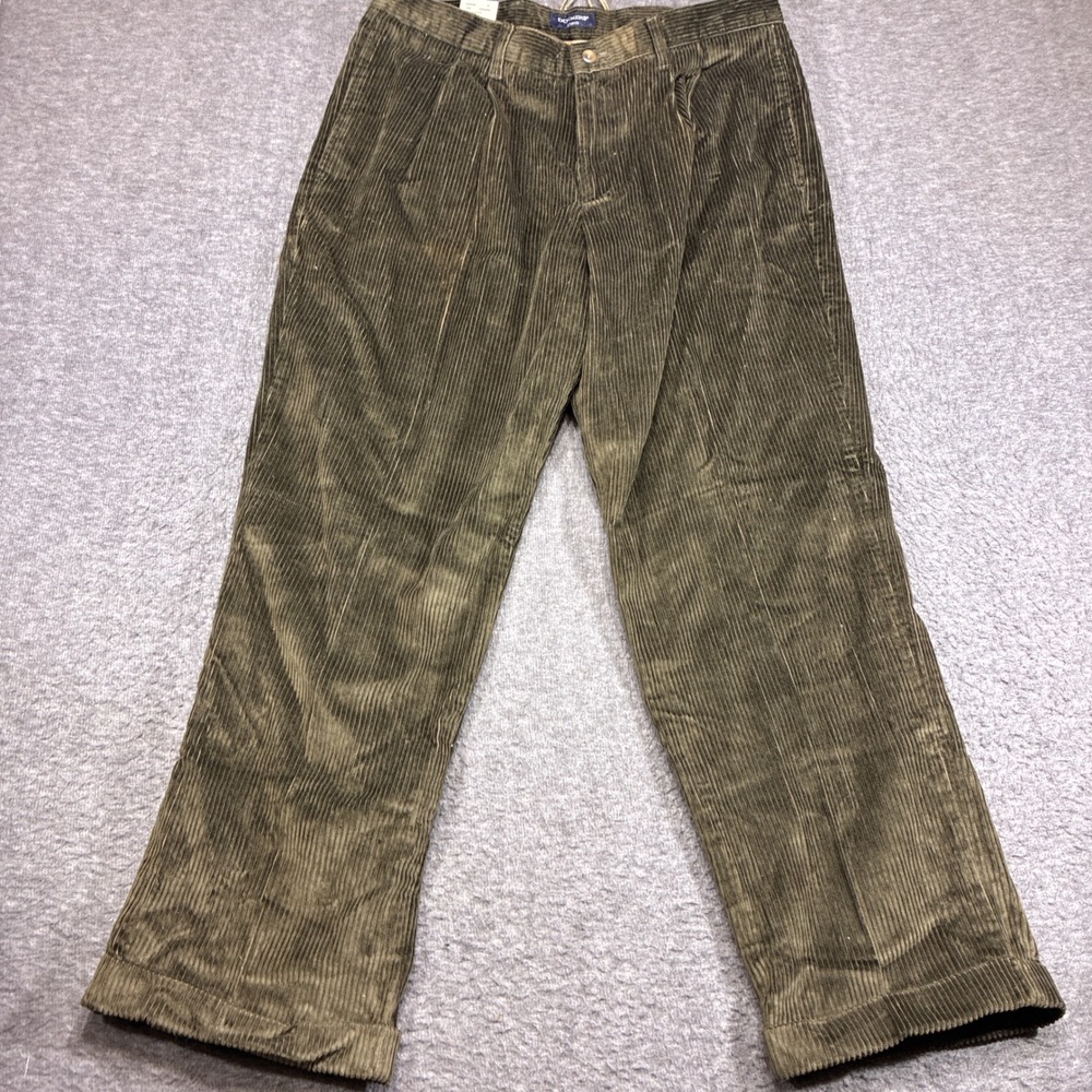Vintage New Dockers Corduroy Pants Mens 36x30 Olive Green Pleated Relaxed Khakis
